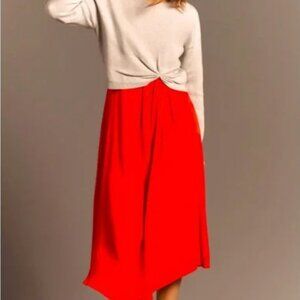 Anthropologie Gemini Twofer Sweater Dress - Poppy red w/ Grey Cropped Sweater